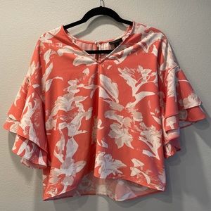 Nordstrom Halogen Floral Ruffle Sleeve Blouse (M)
